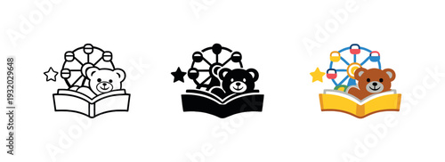 Positive play outcome visualized by a safe amusement emblem associated with learning, fun, and quiet indoor enjoyment, three