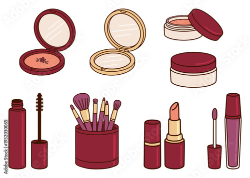 Makeup And Cosmetics Retro Vector Illustration Set