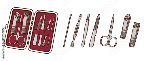Manicure And Pedicure Professional Tools Retro Vector Illustration Set