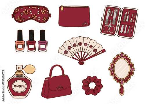 Beauty and Personal Care Accessories Retro Vector Illustration Set