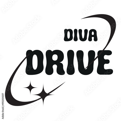 Text with emblem, Y2K-style text diva drive for modern teen design in vector format. Vector illustration