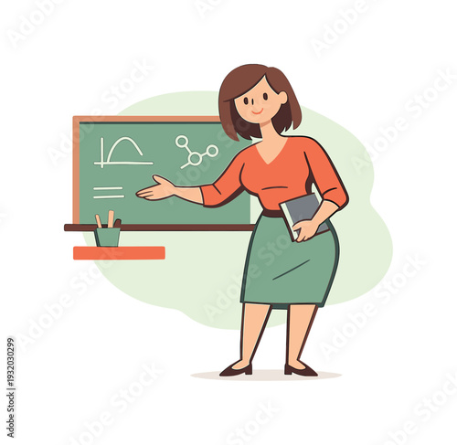 Morning teacher explains a lesson on a board, body leaning slightly as one hand gestures and space stays open | teacher lesson