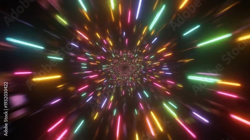Abstract Neon Light Tunnel Speed Motion Background.