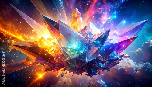 Vibrant Crystal Formation in Colorful Sky.