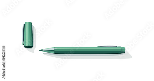 Elegant green ballpoint pen with cap removed, isolated on a clean white background