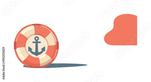 Nautical life preserver with anchor symbol on a minimalist background