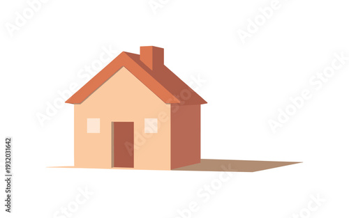 Cozy minimalist house with smoke coming from chimney on a light background