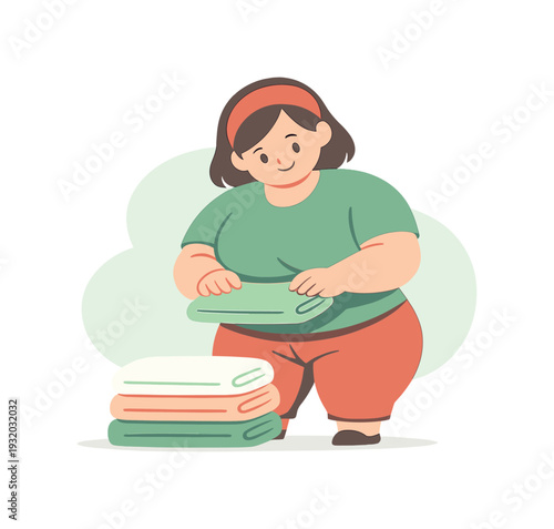 Warm person folds clothes neatly, weight shifting slightly as towels are aligned and stacked | folding clothes neatly, flat