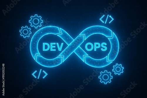 Modern DevOps and CI/CD Workflow Illustration Showcasing Automated Software Delivery Pipelines, Continuous Integration, Continuous Deployment, and High-Efficiency Development Operations