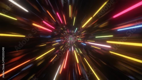 Abstract Neon Light Speed Tunnel Cosmic Journey Sci-Fi Background.