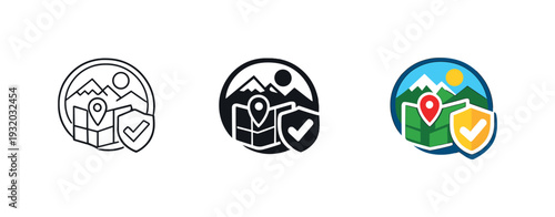 Informed itinerary outcome visualized by a refined travel insight badge signaling clarity and confident destination choice, three