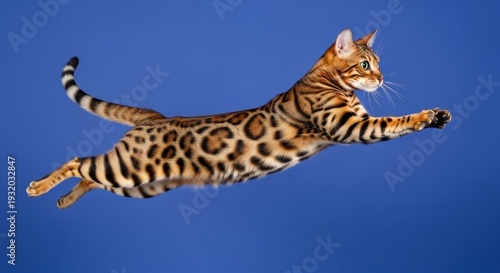 Bengal Cat Jumping in Mid Air.