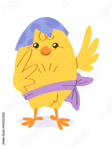 Cute Easter chick waving wing