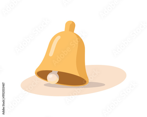 Simple golden bell with a clapper casting a shadow on a light background
