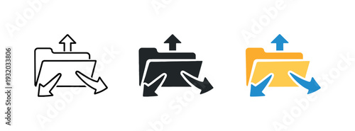 Collaborative data exchange concept shown by a shared folder icon with outward arrows indicating distribution clearly visible at