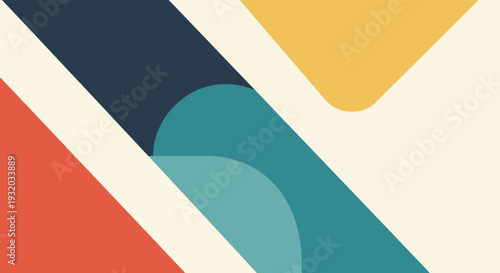Vibrant abstract geometric background with overlapping shapes and a retro-inspired color palette, creating a dynamic visual design