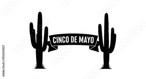 Cinco de Mayo banner with saguaro cacti silhouette