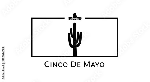 Cinco de Mayo Cactus Sombrero Mexican Celebration Line Art Illustration
