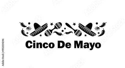 Cinco De Mayo Festive Border with Sombreros, Maracas, and Chili Peppers