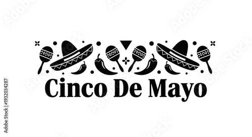 Cinco De Mayo Fiesta Border with Sombrero, Maracas, and Chili Peppers