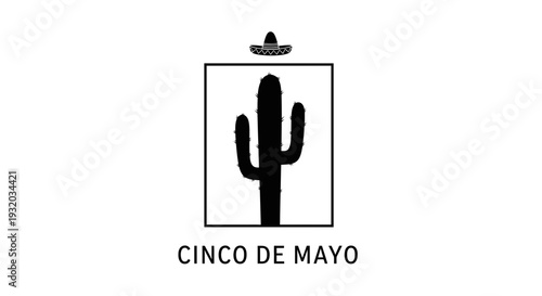 Cinco de Mayo Mexican Celebration Graphic with Cactus and Sombrero