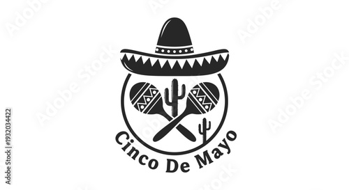 Cinco de Mayo Mexican Celebration Logo with Sombrero, Maracas, and Cactus