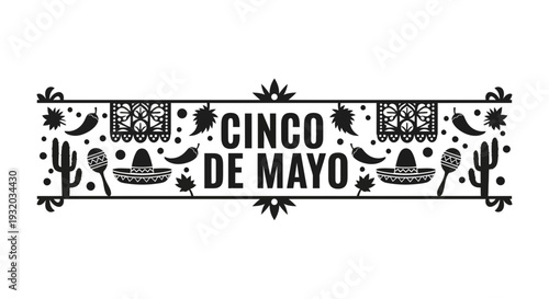 Cinco de Mayo Mexican Fiesta Banner with Traditional Symbols