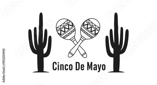 Cinco De Mayo Mexican Fiesta with Maracas and Cacti - Festive Celebration