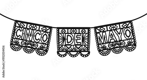 Cinco de Mayo Papel Picado Banner - Decorative Mexican Fiesta Garland