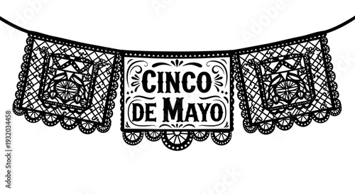 Cinco de Mayo Papel Picado Banner - Traditional Mexican Celebration Decoration