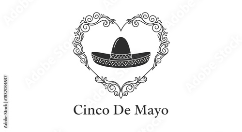 Cinco De Mayo Sombrero Heart Emblem - Mexican Fiesta Celebration Graphic