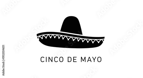 Cinco de Mayo Sombrero Icon Flat Design Black White Vector