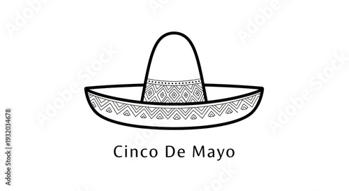 Cinco De Mayo Sombrero Outline Vector Illustration