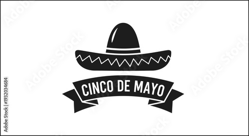 Cinco de Mayo sombrero logo, Mexican holiday celebration graphic design, festive banner