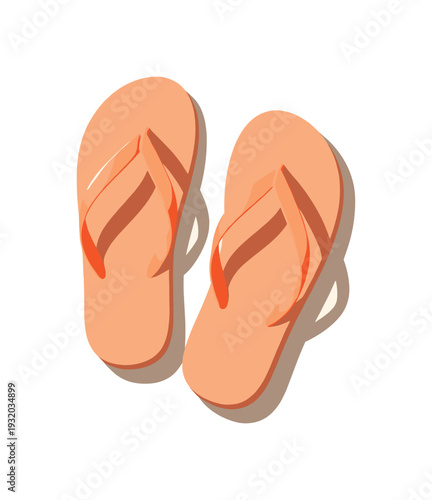 A pair of bright orange flip-flops casting shadows on a neutral background, perfect for summer