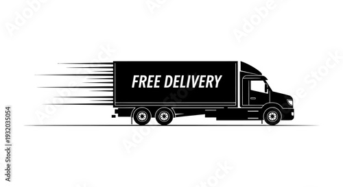 a fast moving delivery truck with free delivery text symbolizing express shipping and e-commerce logistics.