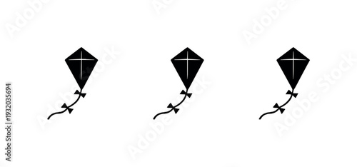 Wide horizon scene illustrated by a single kite with diamond shape and trailing tail reduced to a clean icon, identical