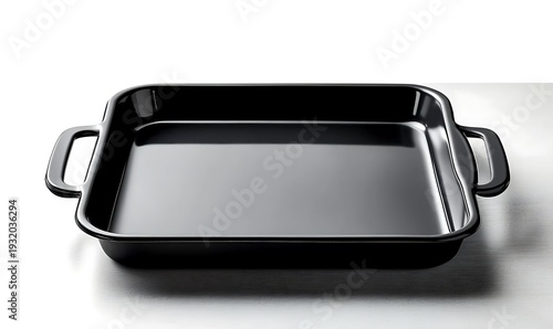 Minimalistic Black Baking Tray with Handles on a White Background