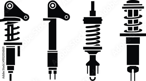 Shock absorber and car suspension spring silhouette icon set vector