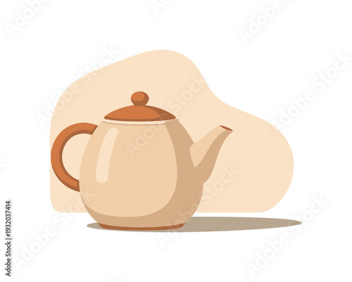 A charming ceramic teapot with a warm brown lid and handle, perfect for tea time