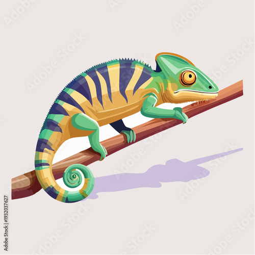 Chameleon on a branch with patterned skin