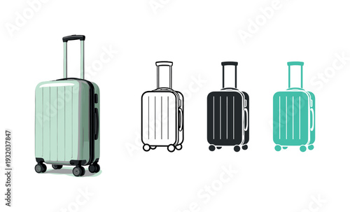 Travel lifestyle scenario featuring a stylish rolling suitcase with rounded corners and telescopic handle introduced plainly as