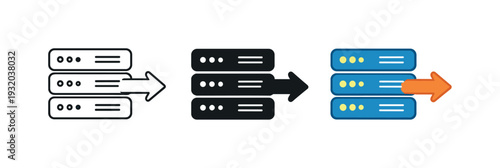 Backend connectivity scene showing a server stack icon with a single outgoing arrow, identical silhouette repeated in three