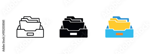 Clean workplace scene showing a simple office storage emblem with contained files and structured form for daily use, three