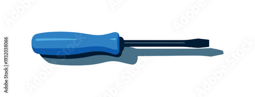 Simple blue handled flathead screwdriver casting a shadow on a white background