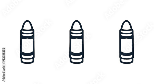 Creative play scene illustrated by a crayon with paper wrapper and rounded tip simplified into a clean icon, identical silhouette