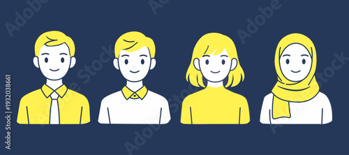 Diverse People Avatar Character Set with Minimalist Two Tone Flat Illustration Style