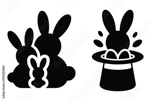 Bunny Icons: Cute Rabbits and Magic Hat Illusion