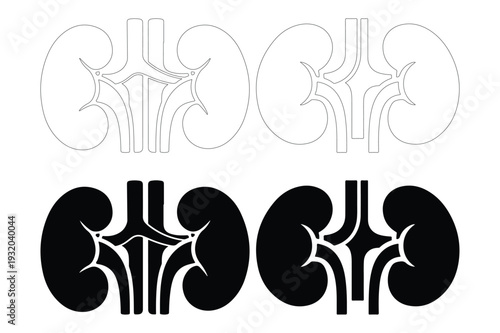 Kidney Organ Icons, Anatomy and Medical Vector Graphics