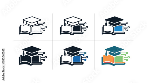 Smart education symbol featuring academic imagery combined with digital learning indicators to express modern teaching methods,